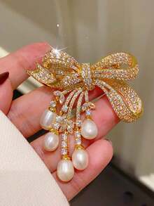 1 chiếc ghim cài áo hình hoa cách điệu thời trang đính đá. - Vàng - Xem 3