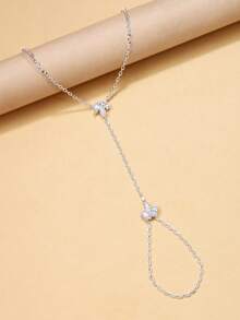 Bestselling Valentine's Day Lotus Finger-Linking Bracelet, Minimalist & Exquisite Bohemian Rhinestone Hand Chain For Women, Bridal Hand Jewelry - Silver - View 4