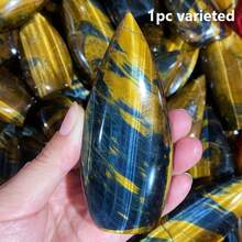 1 Stück einzigartiger blau-gelber Tigerauge Wassertropfen-förmiger Kristall Dekor, mit asymmetrischen Rissen und Kristallhöhlen, hexagonal poliert, ideal für Steinliebhaber und perfektes Geschenk für Feiertage - Verschiedenfarbig - Übersicht 15
