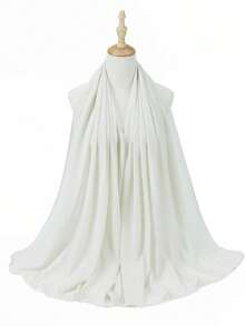 1件套简约休闲百搭纯色柔软透气雪纺头巾围巾，春夏款 - #90奶白 - 查看 2