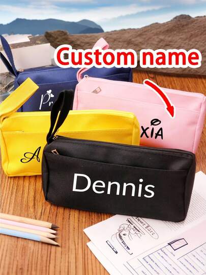 Personalized Name/Text Pencil Case - Customizable Zipper Pencil Case, 4 Colors, Double-Layer Design, Suitable For Office, Men, Women, Teachers, Birthday And Teacher's Day Gift (Customizable)
