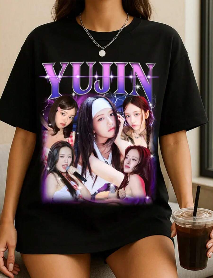 Retro Yujin =Kpop T-Shirt, =Empathy Album Shirt, = The 1st World Tour Show What I Have Shirt, Liz LeeSeo Gaeul Wonyoun Rei Yujin - 黑色 - 查看 1