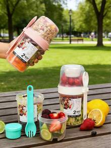 1pc 800ml Portable Salad Cup, Breakfast Cup (With Lid And Spoon), Double-Layer Oatmeal Cup, Water Bottle, Suitable For Office, Home, Outdoor, Picnic, Camping, Work, School, Holiday Gatherings, And Makes A Great Gift For Women, Men And Family - Multicolor - View 5