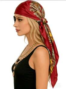 3pcs Carnival Party Costume Set - New Satin Satin PirateHeadband, Belt, Felt Skull Mask & Eye Patch, Funny CosplayMedieval Renaissance Pirate Outfit With Pirate Mask,Suitable For Valentine's Day Masquerade, Christmas Part - Multicolor - View 3