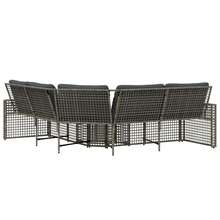 vidaXL L-förmiges Gartensorfa mit Kissen und Fußbank, grau Polyrattan - Gris - Voir 4