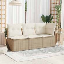 vidaXL Gartensessel Ohne Armlehnen Mit Kissen, Beige Poly Rattan - Beige - Visualizzare 3