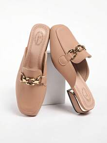 Sandalias de verano para mujer, nuevas mulas de punta cuadrada planas y sin cordones - Albaricoque - Ver 4