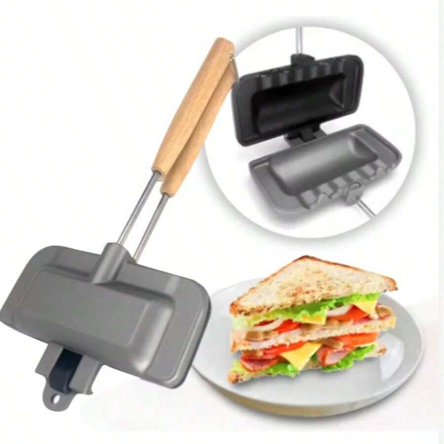 Sartén Para Hacer Sándwiches De Doble Cara, Sartén Antiadherente Con Mango Extraíble, Sandwichera Caliente Plegable Para Pan Tostado, Cafetera De Queso A La Parrilla, Máquina De Desayuno Y Panqueques De Desayuno, Panqueques, Herramientas De Cocina - PRENSA-SANDWICH - Ver 1