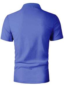Men's Polka Dot Figure Print Short Sleeve Polo Shirt, Collared Button-Up, Suitable For Casual, Outdoor Activities, Golf, And Sports Summer - Blue - View 2