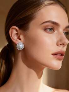 时尚大号夹式耳环一对，珍珠水晶耳环，适合无耳洞女性佩戴，礼品 - clip - 查看 4