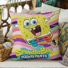 SpongeBob SquarePants 1/4 件装海绵图案方形抱枕套 - 现代汽车装饰，拉链设计，100% 涤纶，四季皆宜的家居装饰靠垫套 - 适用于客厅、卧室、办公室 - 送给汽车爱好者的完美礼物（抱枕套） - A - 查看 3