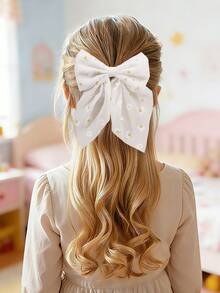 1pc Lovely Daisy Flower White Mesh Bow Hair Clip For Children - Multicolor - View 2