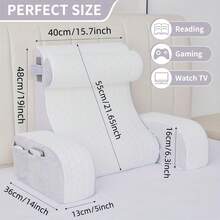 A Medium-Sized 19inch Gray Pillow Designed For Adults To Comfortably Read, Watch TV, Play Games, Or Rest On The Sofa Or Floor While Upright In Bed. - Xám + Trắng - Xem 5