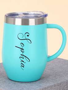 1pc Customized Personalized U-Shaped Handle Coffee Cup - Stainless Steel Insulated Tumbler, 12oz/350ml Portable European High-End Latte Cup, Reusable Double Wall Stainless Steel Vacuum Travel Mug, Vacuum Insulated Milk Cup Beverage Cup - Multicolor - View 3