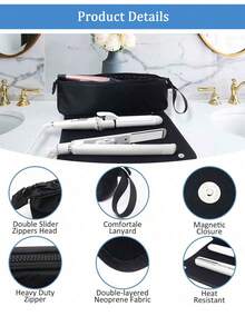 2-In-1 Heat Resistant Hair Tools Travel Bag With Heatproof Mat, Portable Heatproof Sleeve For Curling Iron, Hair Straightener, Blow Dryer, Styling Tools For Stylist & Travel Travel Carrying Organizer Bag For Crimping Hair Tools(Curling Iron, Hair Dryer), Hair Clips, Hair Straightener, Ideal For Home & Travel, Great Gift For Valentine's Day & Mother's Day Makeup Bag Makeup Bags Makeup Organizer Make Up Organizer Makeup Storage Make Up Bag Cyber Monday Holiday Gift Velvet Party New Year Birthday Gifts For Girlfriend, Mother, Wife, And Friends Valentine's Day Gifts New Year Gifts Valentines Gifts - 黑色 - 查看 7