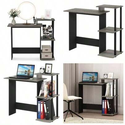 EFFICIENT Desk, Gaming Desk, With 3 Open Side Shelves, Laptop Notebook Computer Desk, Office Desk Home Office, Study Room, Dorm, French Oak