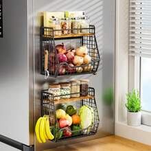 1/2 pièces, étagère magnétique pour réfrigérateur, porte-gobelet, panier de rangement sans trou, étagère à épices, étagère de rangement flottante, boîte de rangement pliable en métal, accessoires de rangement - Noir - Voir 6