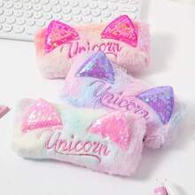 Cute Cartoon Cat Plush Pencil Case, Zipper Design, Large Capacity, Soft & Fluffy, Suitable For Storing Stationery, Cosmetics, And More, An Ideal Gift Choice,Bag - Multicolor - View 3