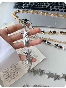 1 Stück Metall Fünfzackiger Stern Mode Taillenkette, personalisiertes Accessoire für Frauen, geeignet zum Dekorieren verschiedener Hosen, Doppelstern Design, vielseitige glänzende sexy Zinklegierung Taillenkette, geeignet für Frühling, Sommer, Herbst und Winter - Strahlende Modestars - Übersicht 10