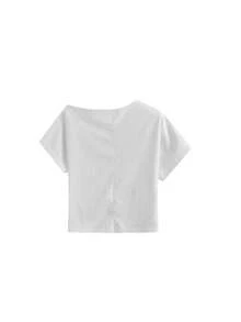Áo croptop dáng rộng in họa tiết, cổ xéo, tay ngắn, kiểu dáng thường ngày. - trắng - Xem 6