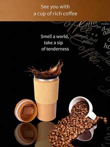 1pc Travel Mug With Leak-Proof Lid, Insulated Reusable Coffee Cup For Hot And Cold Drinks/Tea, Portable Stainless Steel Insulated Takeout Coffee Cup, Suitable For Car Use - Multicolor - View 6