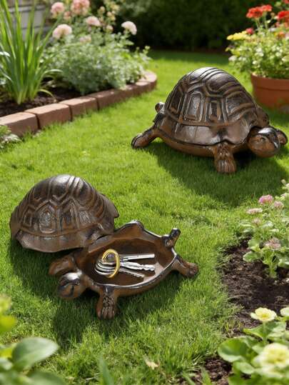 1pc Outdoor Turtle Shaped Hidden Key Box, Suitable For Outdoor, Yard And Decorative Garden, Hiding Outdoor Keys