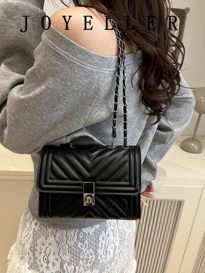 Fashionable Solid Color Quilted Square Chain Shoulder Bag, Versatile Evening Handbag, Lightweight New Handbag Wallet, Suitable For Daily Commute Crossbody, Ideal For Office Workers And Students, Casual Phone Coin Lipstick Crossbody Bag