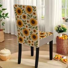 Conjunto de 1/4/5/6/7/36 peças de capas/almofadas para cadeiras com estampa de girassol e folhas verdes, da série Primavera/Verão. Ideal para uso interno em residências, restaurantes e hotéis, perfeito para uma decoração moderna e cotidiana. A toalha de mesa serve para mesas de jantar quadradas e a capa elástica para cadeira é lavável. - Multicolorido - Ver 5