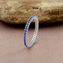 Stackable Eternity Ring For Women |Gold Plated – Ruby, Blue Sapphire, Simulated Diamond, Pink Sapphire, Emerald| Wedding Band |Hypoallergenic Rings| Labradorite Ring | Birthstone Gift Jewelry For Her - 藍寶石(白金) - 查看 3
