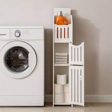 Senmeo Compact PVC Bathroom Storage Rack, Durable Multi-Functional Unit With Tissue Holder For Small Spaces – Sturdy Construction, Great For New Year Home Organization - 白色 - 查看 6