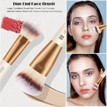 -Juego de 4 brochas de maquillaje de doble punta, para base, contorno, polvos, rubor, corrector, sombra de ojos, juego de brochas para líquidos, cremas y polvos para difuminar y pulir - albaricoque,41148456 - Multicolor - Ver 2