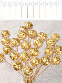 20pcs Diy Candy Chocolate Flower Stand Set Including 10 Transparent Sphere & 10 Bamboo Stick Stand For Anniversary Party Birthday Bouquet Packaging, Back To School Valentine Day - Multicolor - View 1