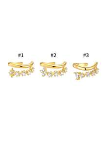 1pc S925 Sterling Silver Lucky Four-Leaf Clover Octagon Zirconia Inlaid Ear Cuff Earring, Suitable For Girls' Daily Wear And Party Occasions, Also An Excellent Gift For Girlfriend, Mother And Sister - Single Ear Clip - View 2