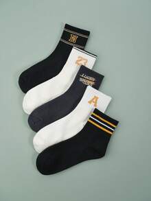 1双/5双装 男士纯棉字母条纹图案休闲运动短袜 - 彩色 - 查看 9