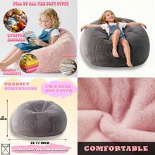LPMOERA Fluffy Faux Fur Bean Bag Cover No Filler Stuffed Animal Bean Bag Storage Comfy Bean Bag Covers For Dark GrayChildren's Growth Games, Fun And Joyful, Essential For Childhood - 限深灰色封面 - 查看 1