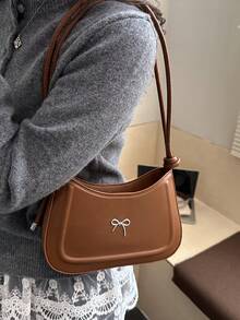 Fashionable Crease Bowknot Crescent Bag, Chic Crossbody Bag, Unique Design Minimalist Clutch Purse - Brown - View 5