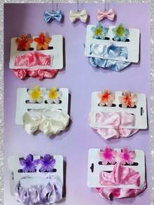 Set Of 2 Flower Hair Clips (4cm) + 1 Satin Hair Tie With Rhinestones - 6Kit aleatório - 查看 5