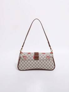 Classic Vintage Paris Bag With Distressed Pattern And Strawberry Print, Retro And Romantic. Comes With Long And Short Shoulder Straps, Can Be Worn Over The Shoulder Or Carried On The Arm. Suitable For Commuting, Dates, Shopping, Valentine's Day Gifts, And Other Occasions. - Multicolor - View 6