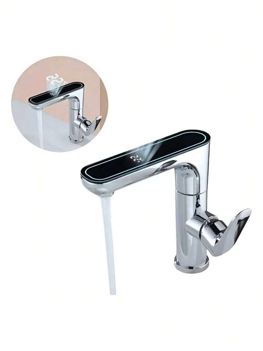 Torneira Misturador Monocomando Banheiro Inteligência Led Acabamento Brilhante Cor Prateado - Falar - Visão 1