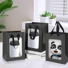 5/10个/套 棕色、白色、黑色、粉色开窗纸袋，礼品袋，生日礼品袋，节日派对牛皮纸包装袋，自立纸袋，派对用品，婚礼，袋子，生日，派对，派对装饰，新娘，婚礼，单身派对，伴娘袋，新妈妈礼物 - 黑與白 - 查看 7