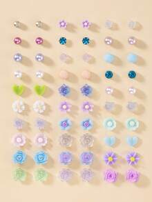 30 Pairs Women's Delicate Metal Tree, Shell, Pearl, Heart Shaped Earrings Set - Multicolor - View 1