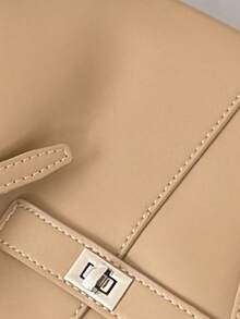 时尚大容量梯形设计奢华PU皮革女士单肩包，设计师款别致锁扣手提包，高品质腋下包 - 黑色 - 查看 6