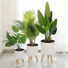 Self Watering Flower Pot With Wood Legs Floor-Standing Flowerpot Plant Modern Container Planter Garden Home For Decoration - As Picture - View 3