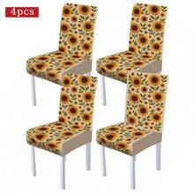 Conjunto de 1/4/5/6/7/36 peças de capas/almofadas para cadeiras com estampa de girassol e folhas verdes, da série Primavera/Verão. Ideal para uso interno em residências, restaurantes e hotéis, perfeito para uma decoração moderna e cotidiana. A toalha de mesa serve para mesas de jantar quadradas e a capa elástica para cadeira é lavável. - Multicolorido - Ver 15