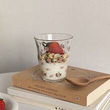 1 件 280ml 耐热粉红玫瑰图案玻璃杯，法式马克杯，可微波炉加热，适合在家喝牛奶、咖啡、茶，优雅清爽的玻璃杯 - 粉紅色玫瑰 - 查看 6