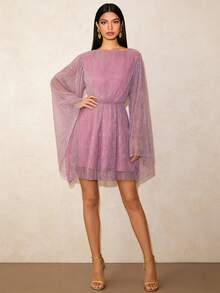 一件优雅现代菲律宾传统服饰连衣裙，女士长袖连衣裙，适合派对、约会、度假、春夏穿着。 - 紫丁香色 - 查看 2