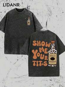 LIDANR 1PC Vintage Vintage Style, Tito's Vodka Enthusiast, Leopard Print Elements, SHOW ME YOU TITOS Humorous Text Memes, Washed Double-Sided Printed Vintage T-Shirt..…. Retro Loose T-Shirt, Men's Casual Style T-Shirt, Machine Washable And Washable Old T-Shirt; Cool Design Pattern T-Shirt, Durable And Comfortable Fabric, Street Fashion Sense, A Must-Have For Street Style Enthusiasts, Top-Level Sportswear, Suitable For Daily Commuting, Dating, Leisure Matching, Suitable For Holiday Gift Giving, The First Choice For Gift Giving. Men's Clothes Shirts - 黑色 - 查看 1