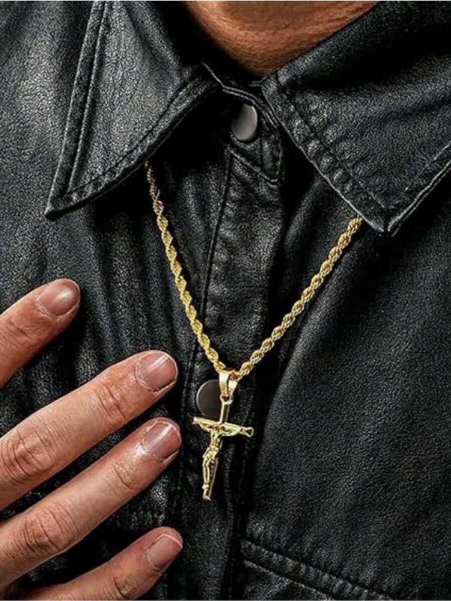 1 Pc Stainless Steel Twist Cross Necklace Men's Water Resistant Unique Pendant Design Durable Rustproof Metal Neckwear Daily Casual Party Wear Stylish Accessory For Guys Male Jewelry Ideal Gift For Loved Ones - Vàng - Xem 1