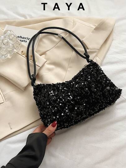 Nueva bolsa cuadrada de moda con lentejuelas, apertura con cremallera, correa ajustable, capacidad pequeña y peso ligero, bolso minimalista para debajo del brazo. Adecuado para la vida diaria de las mujeres, casual, ir al trabajo, vacaciones, fiestas y uso estudiantil