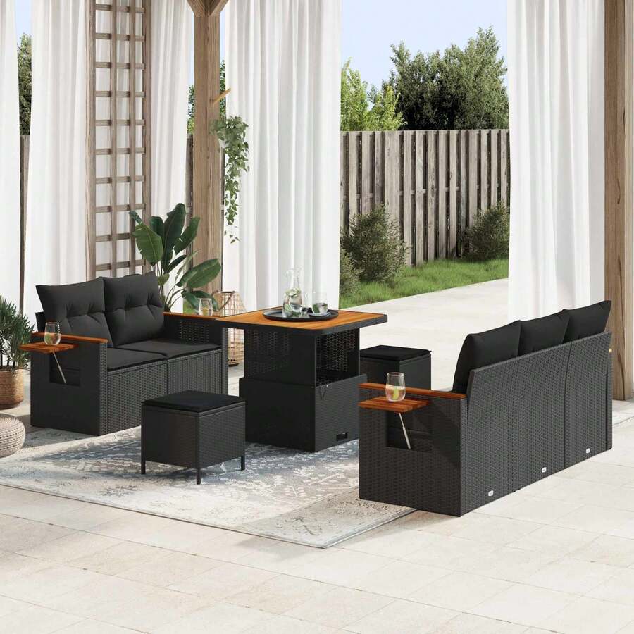 vidaXL 10-Teiliges Garten-Sofa-Set Mit Kissen, Schwarz Poly-Rattan - Noir - Voir 1